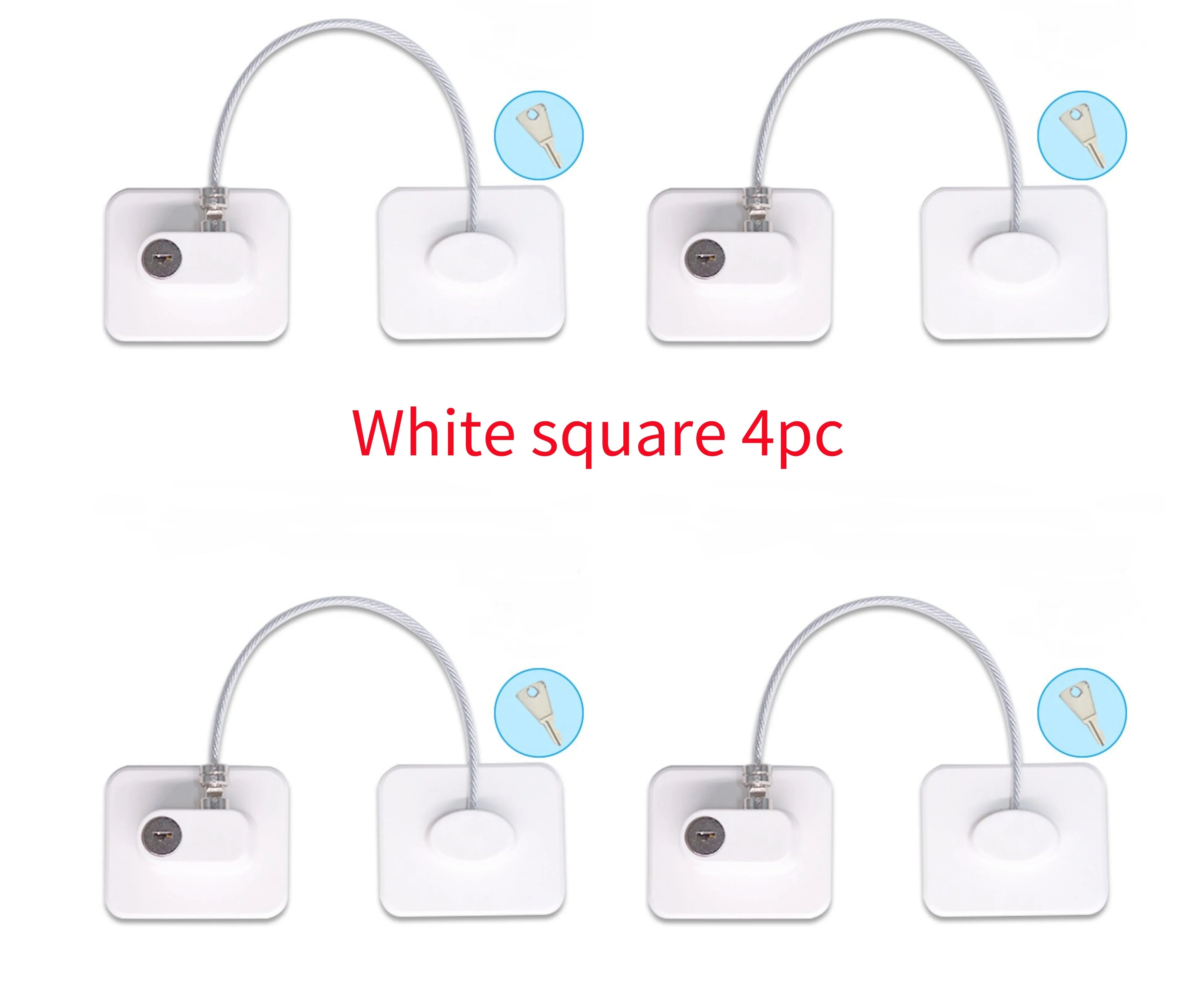 White window security chain lock with 18cm steel cable and locking head on a window frame