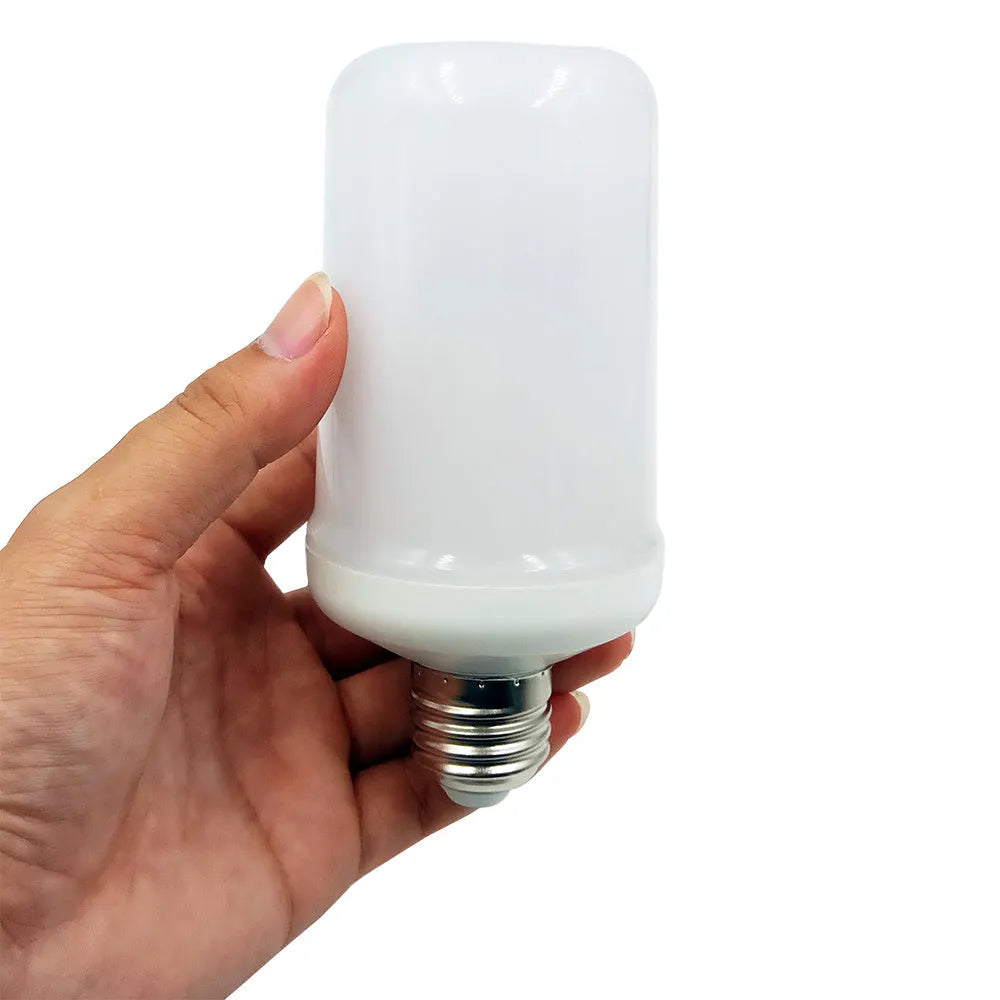 LED decorative lamp showing a realistic orange and yellow flickering flame light effect.