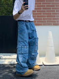 Men's Denim Straight-Leg Jeans Mid Waist Zip Fly Blue Micro-Elastic Cotton Trousers for Teenagers Adult Casual Leisure S M L XL XXL XXXL American Street Retro Workwear Jeans