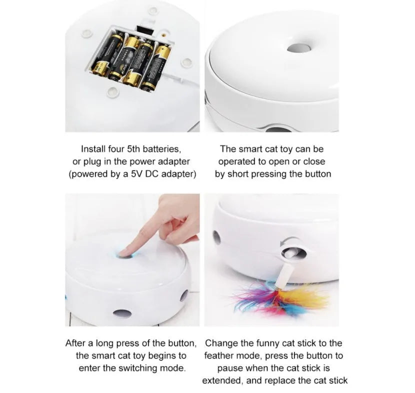 White electric cat turntable toy, 17.5cm donut shape, ABS body, automatic rotating interactive pet toy
