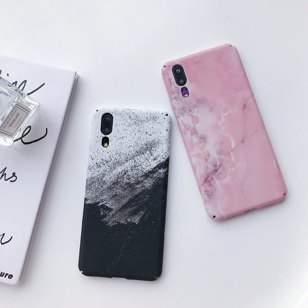 Painted Huawei phone case in black colour showing back cover design