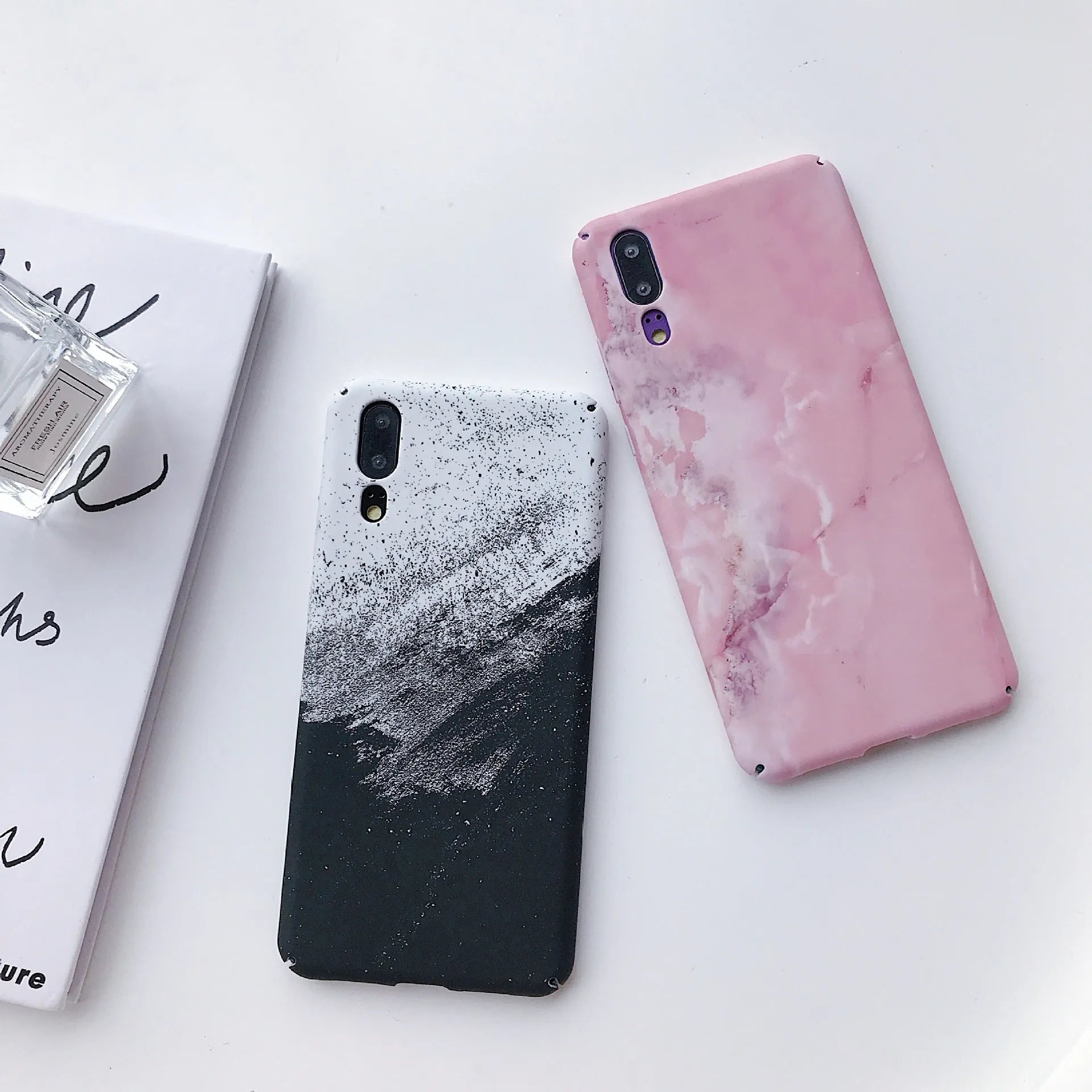Painted Huawei phone case in black colour showing back cover design