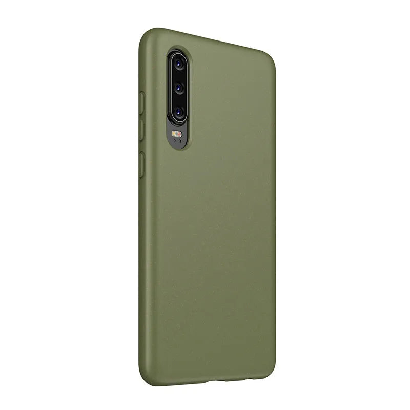 Huawei P30 mobile phone case in TPU material showing Army Green, Black, Blue, Pink, Red, and Yellow colour options.