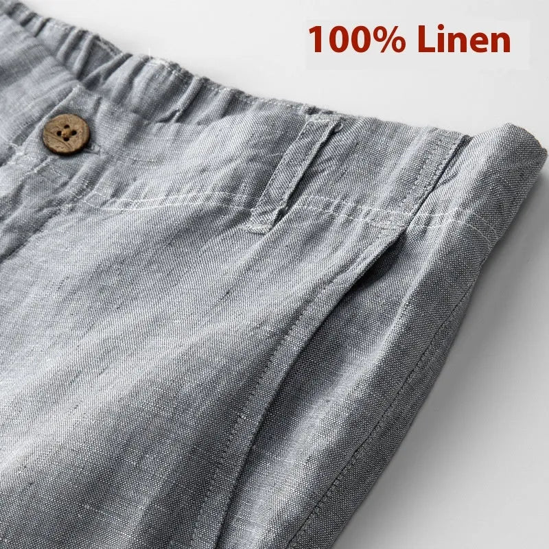 Linen men's casual pants in gray, straight leg, mid waist, for spring and summer