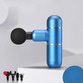 Mini fascia gun massage gun in black with four massage heads, 580g body, and USB charging cable