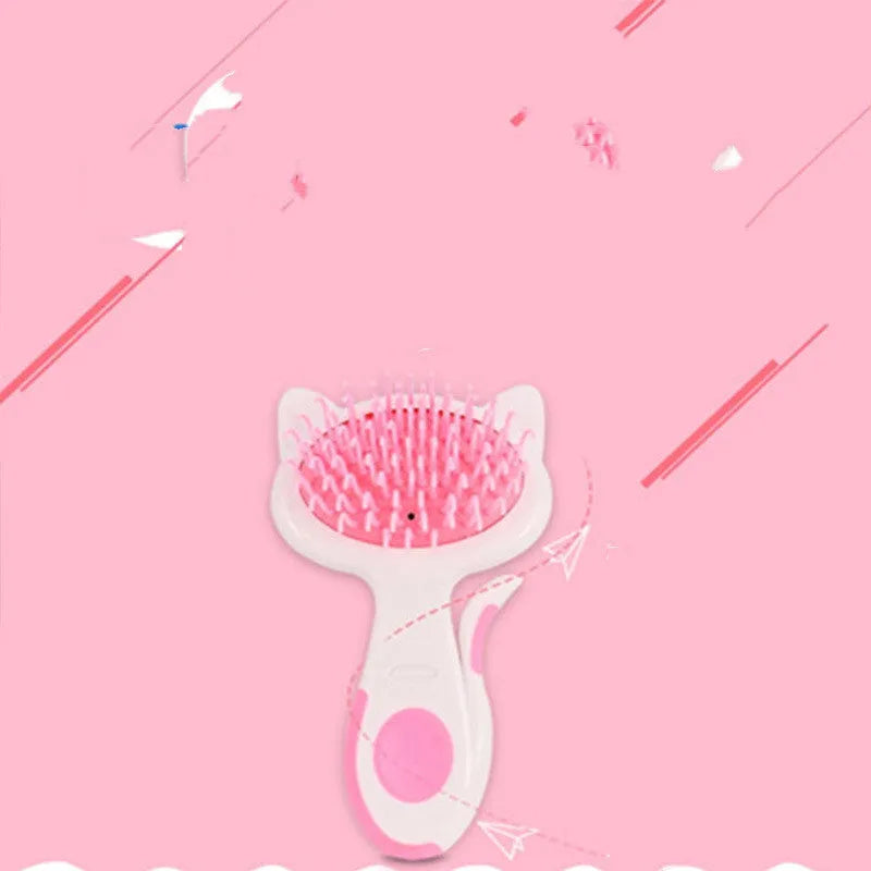 Pink cat comb with nylon bristles and ABS resin body, 7.2cm wide, on white background