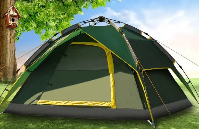 Waterproof automatic pop up tent for 3-4 people, 210x220cm outer, 140cm high, in Army Green or Sky Blue.