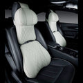 Beige car neck pillow and lumbar support pillow set with embroidered wavy pattern