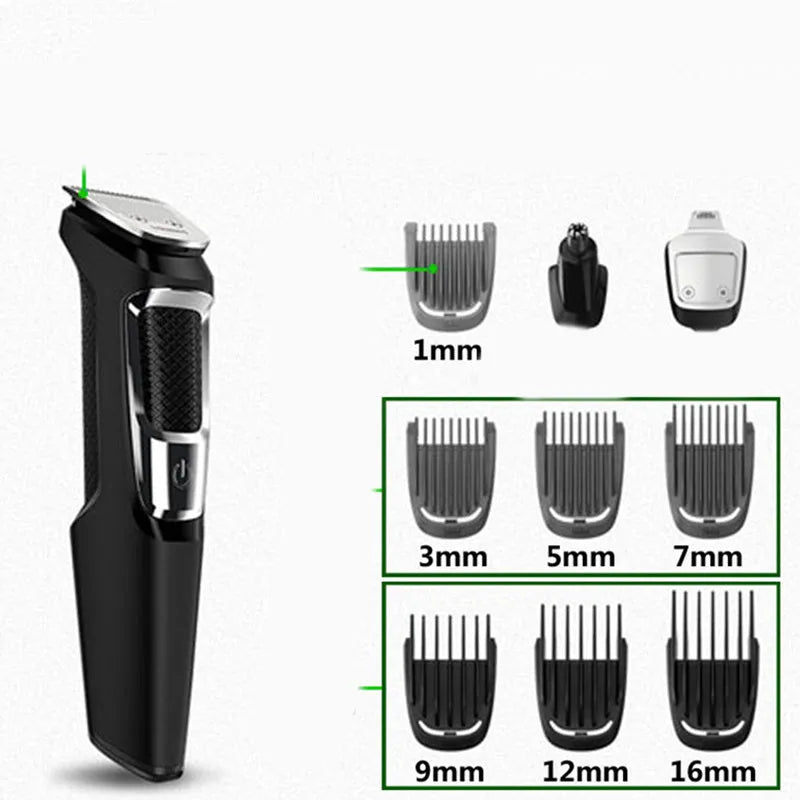 A standard-colour nose and beard hair clipper with a compact design, shown with a cleaning brush.