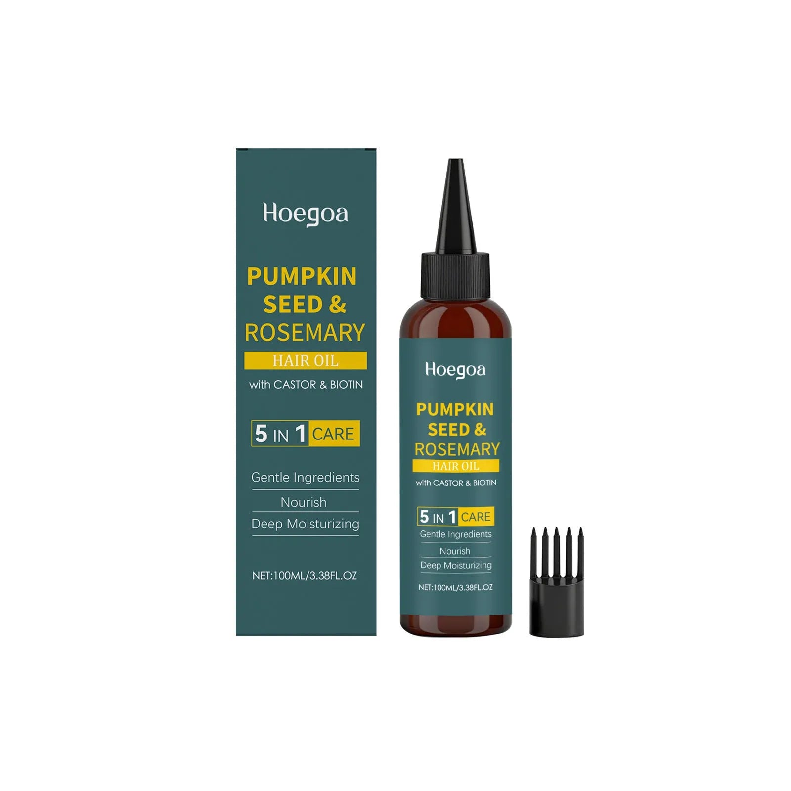 Rosemary hair care essential oil 100ml bottle with pointed applicator tip and hair comb