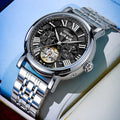 Men's automatic waterproof business watch with a steel strap in black or white colour.