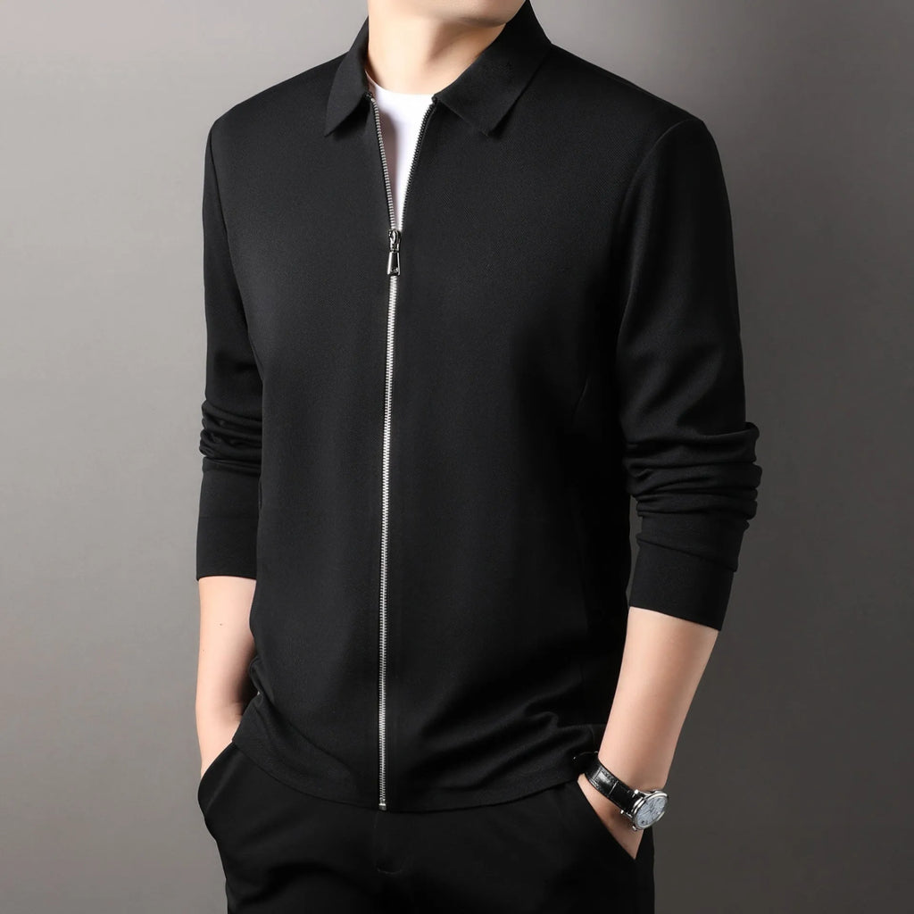 Men's apricot polyester casual business jacket with straight hem and long sleeves