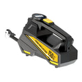 Black vehicle-mounted portable tyre inflator with digital display and LED light on a 12V plug.