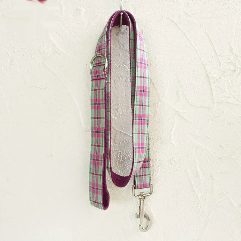 Mint zigezi polyester dog collar and matching leash set in tear-resistant construction