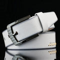 Men's threading casual belt with pattern design and pin buckle in black colour