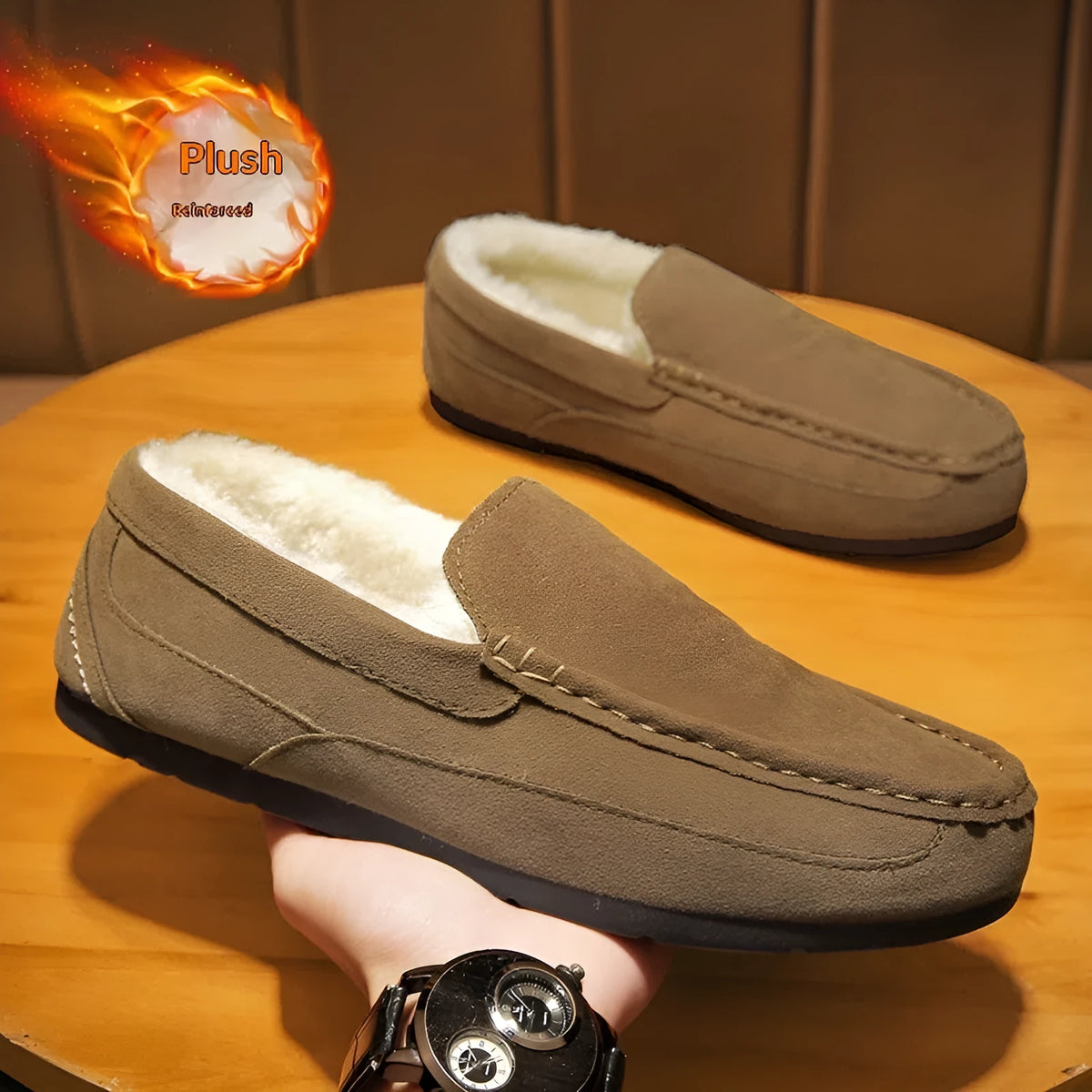 Men's loafer-style casual slip-on shoes with synthetic PU upper in black, round toe design