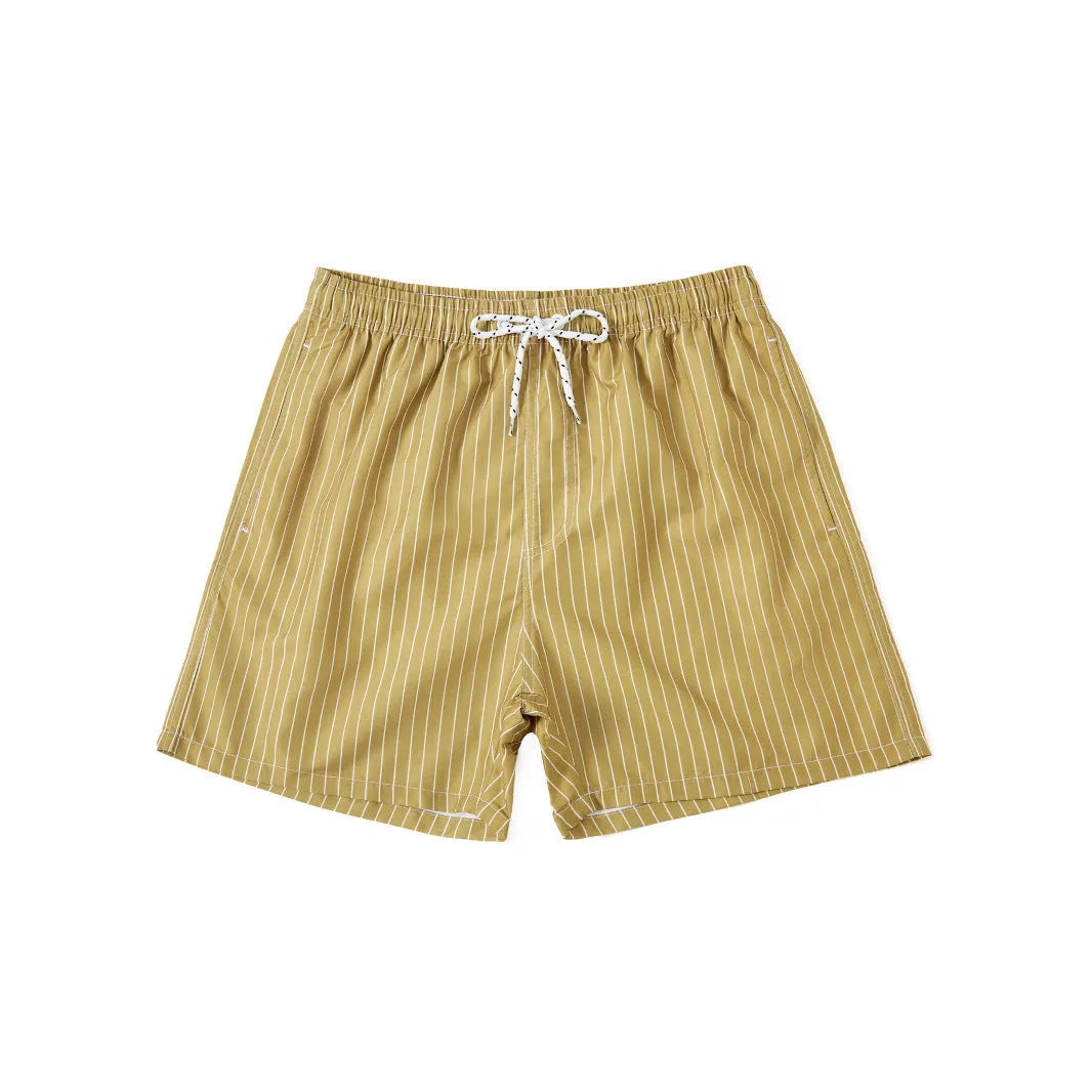 Polyester fibre striped beach shorts with straight leg openings and triangle lining in multiple colours