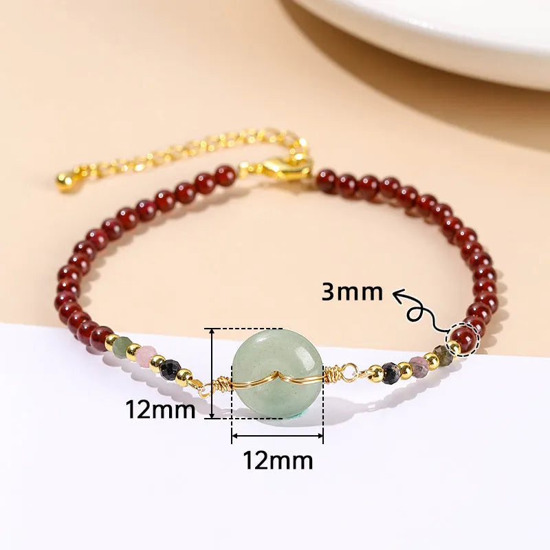 Crystal agate jade bracelet with round beads and garnet safety buckle closure for girls