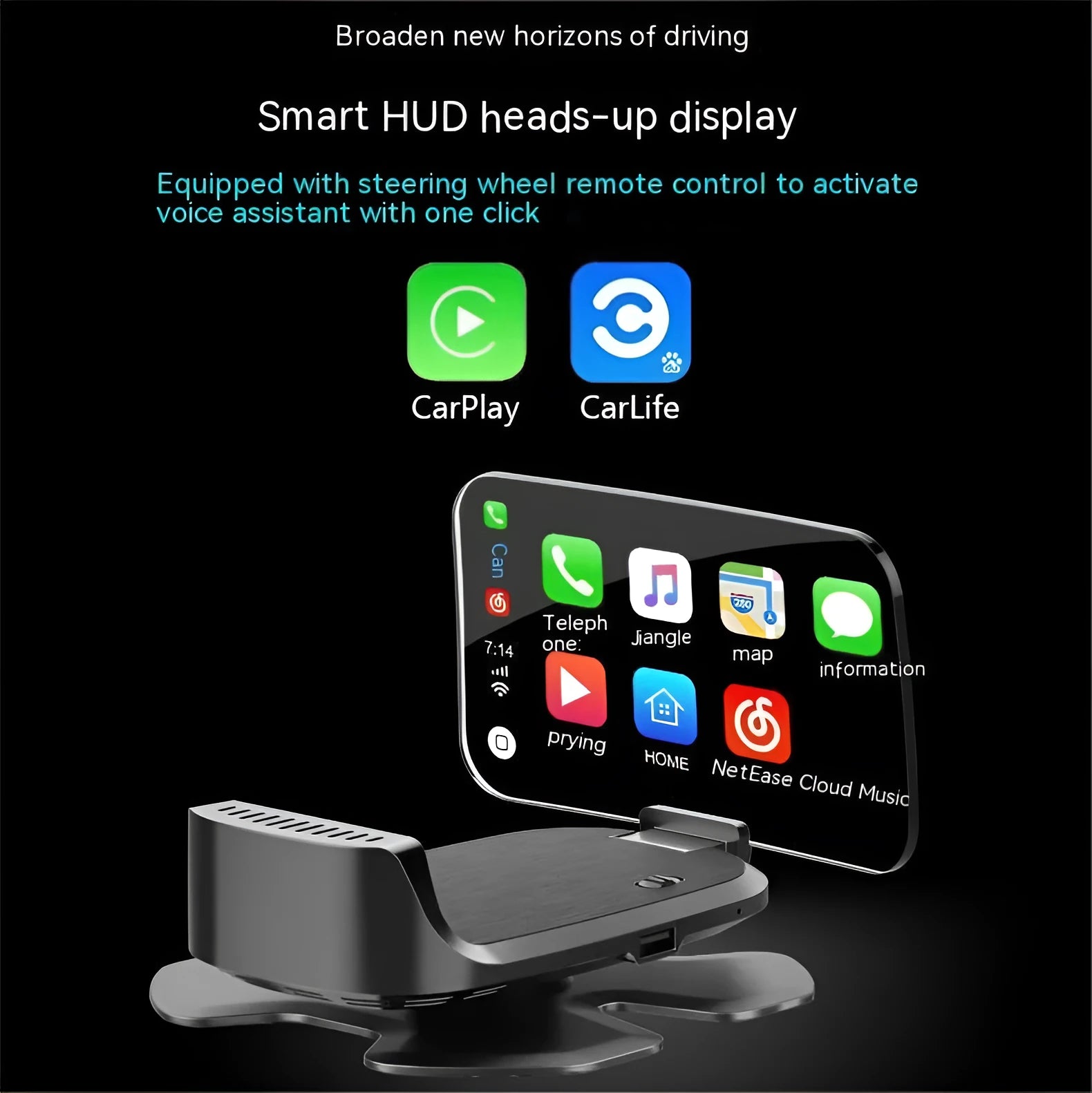 Black car head-up display HUD projector unit for OBD connection