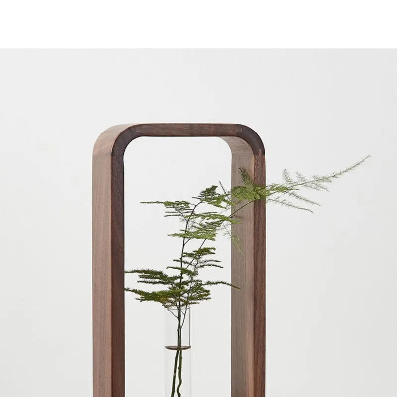 Wooden Chinese style countertop vase decoration for tabletop flower arrangement with glass water flowers