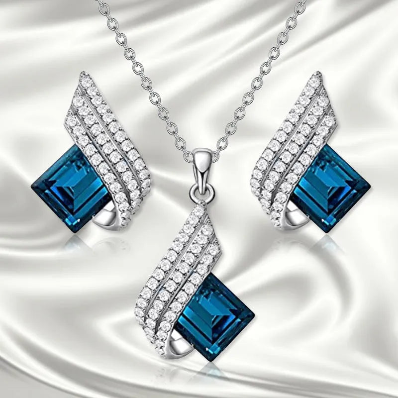 Women's electroplated necklace and earring set with alloy pendant and cross chain glass ornament