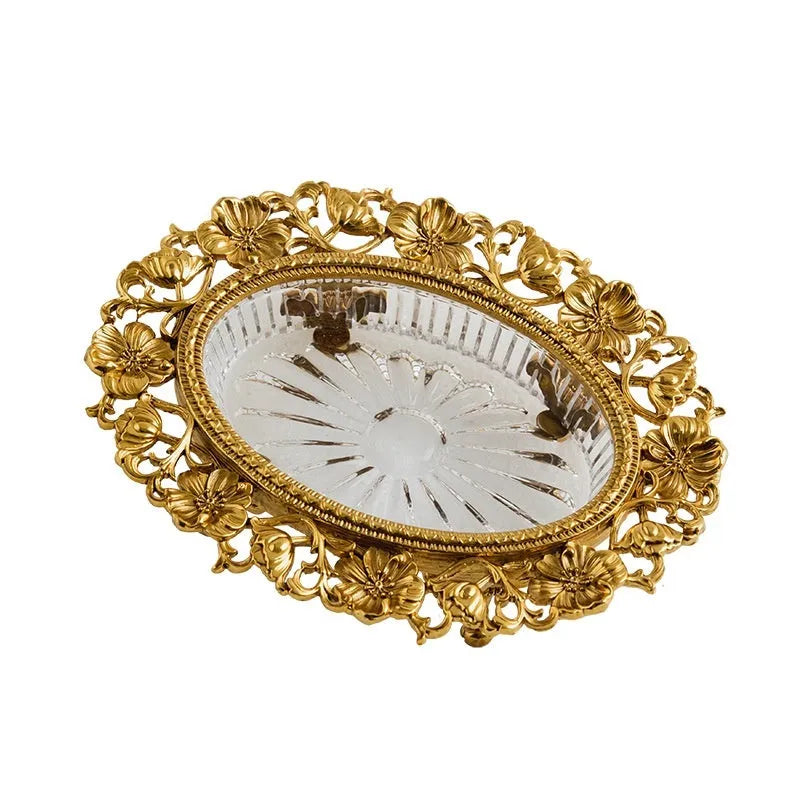 Aluminium crystal decorative jewellery storage dish with carved French Versailles design in modern simplicity style