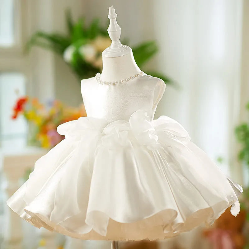 White pettiskirt baby birthday dress in polyester blend, princess style, sizes 80cm to 160cm