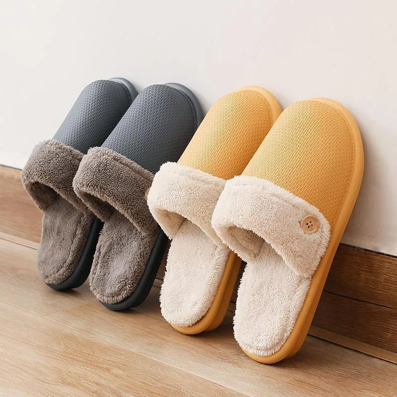 Winter home slippers for women, detachable washable, thermal insulation, stripe pattern, EVA upper, round toe, dark blue colour