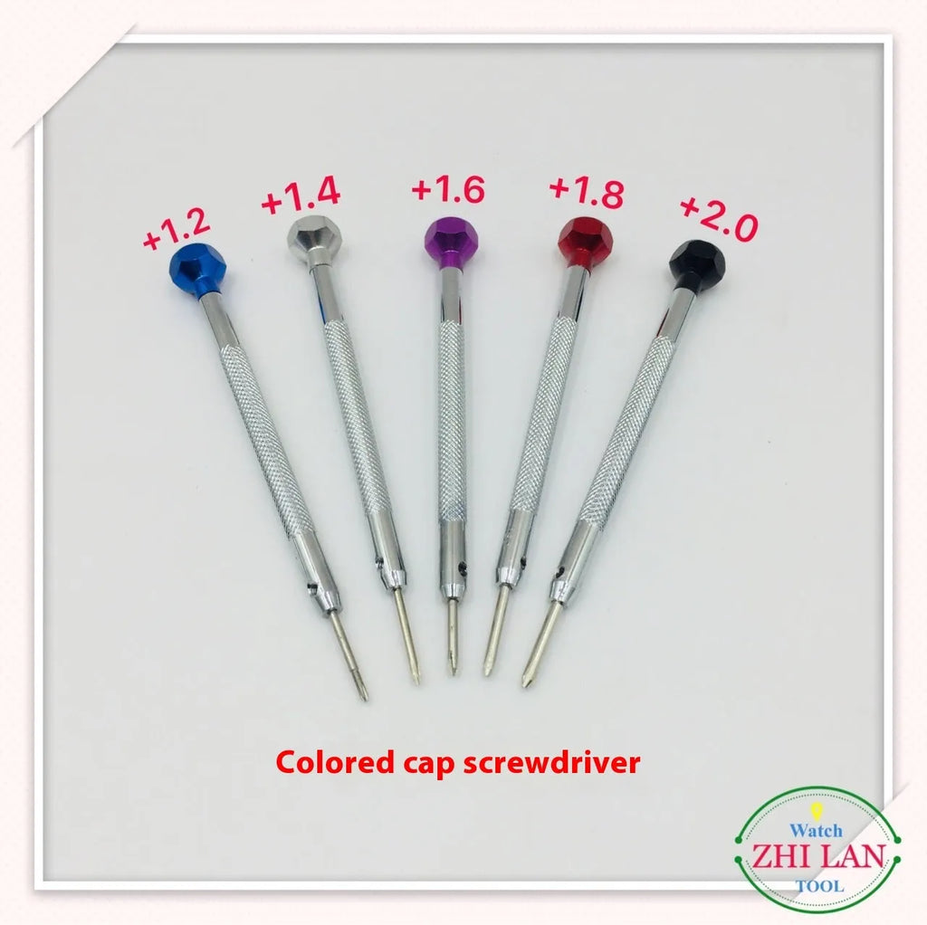 6-piece colour-coded watch repair screwdriver set with aluminium handles and spring steel cutter heads