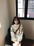 Women's milky white lantern sleeve mori knitwear pullover sweater on hanger