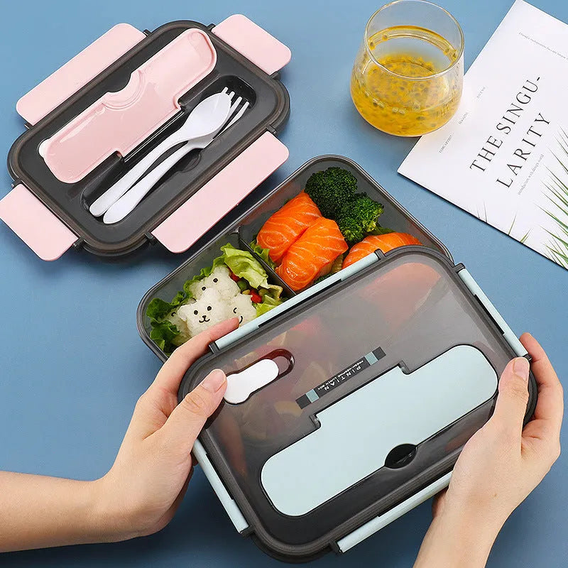Plastic bento box lunch container with lock catch, microwave safe, 1100ml or 1500ml, blue pink apricot
