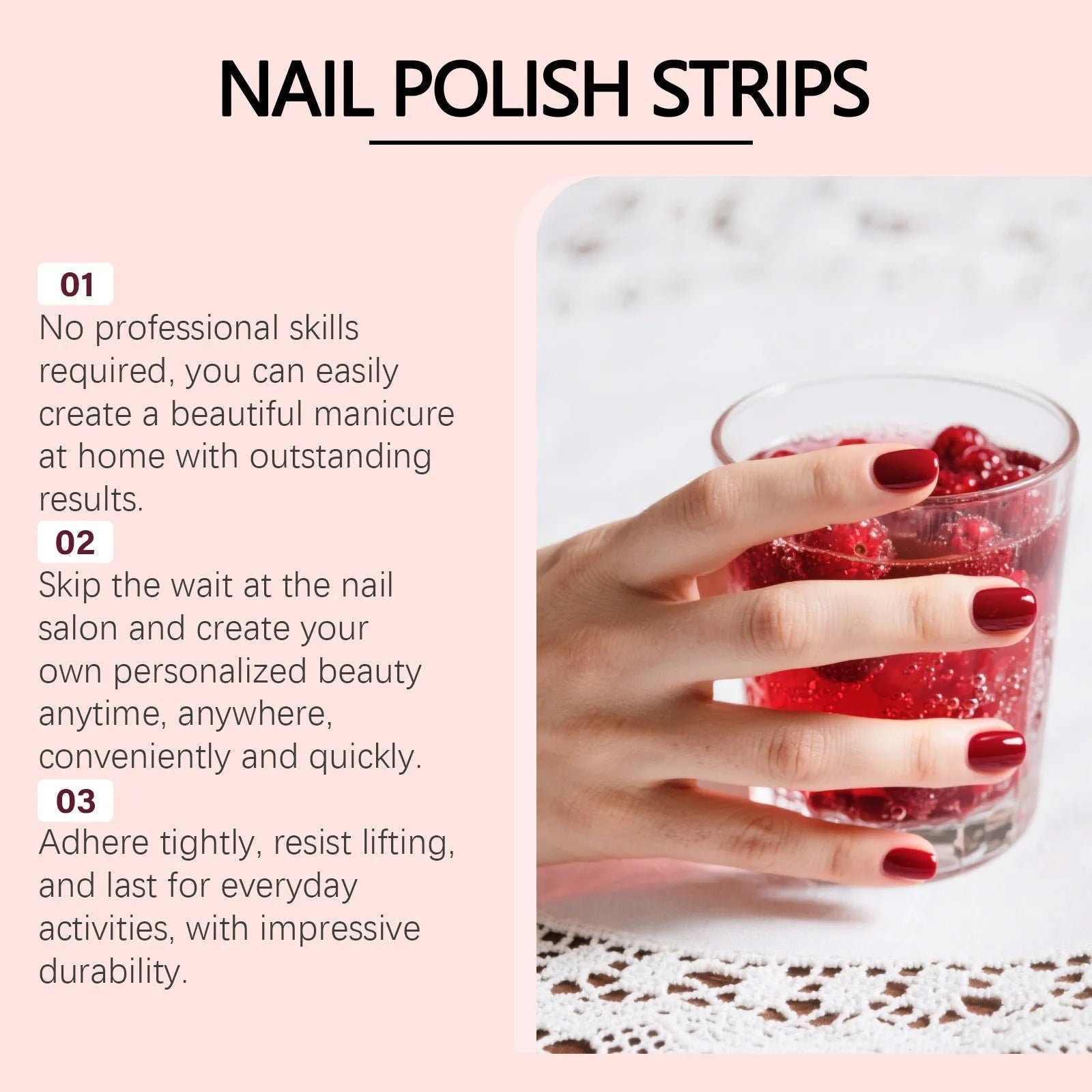 22-piece red waterproof nail stickers with polyurethane-based design for DIY nail art