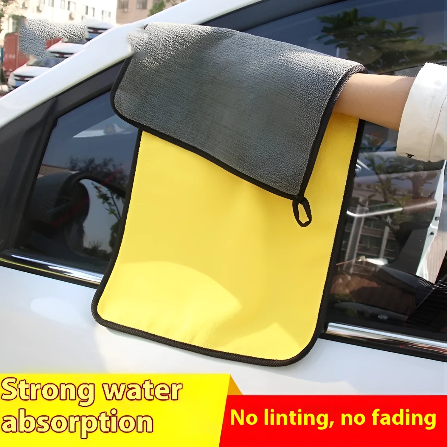 Traceless car wash towel absorbent thickening microfiber double-sided yellow gray 30x60CM