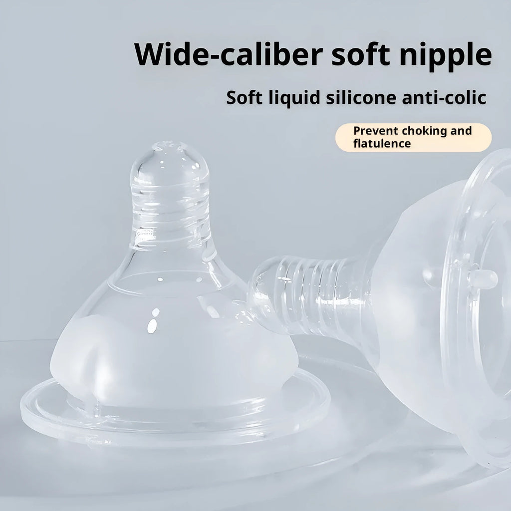 Newborn baby wide mouth feeding bottle liquid silicone nipple cross hole transparent edible silicone