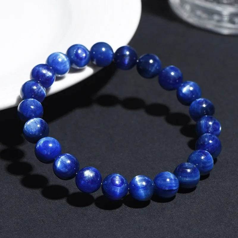 Natural blue crystal bracelet with Ruyi motif and polished geometric beads