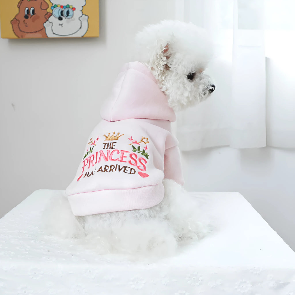 Hooded Little Princess pet sweater in polyester, sizes XS to XL with chest 30-54cm and length 20-40cm