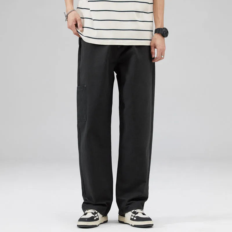 Men's cotton loose working trousers in black, khaki, and gray, sizes S to 4XL