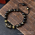 Hand-woven golden obsidian Pi Xiu bracelet with zodiac animal design in Chinese style