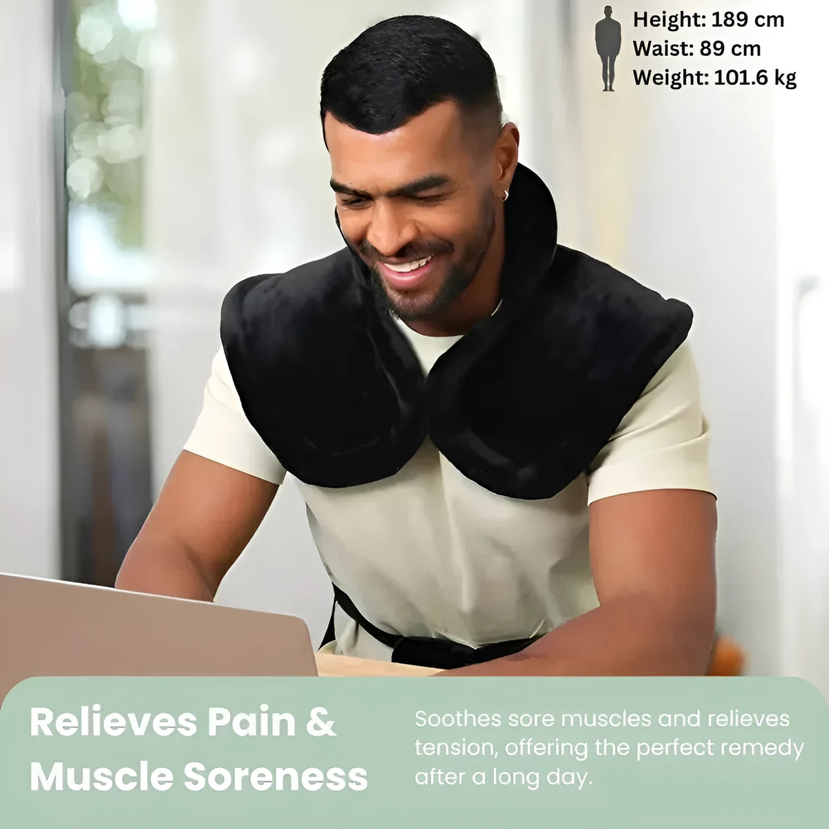 Grey heated shoulder and neck shawl with hot compress function, soft skin-friendly material, adjustable fit, EU plug
