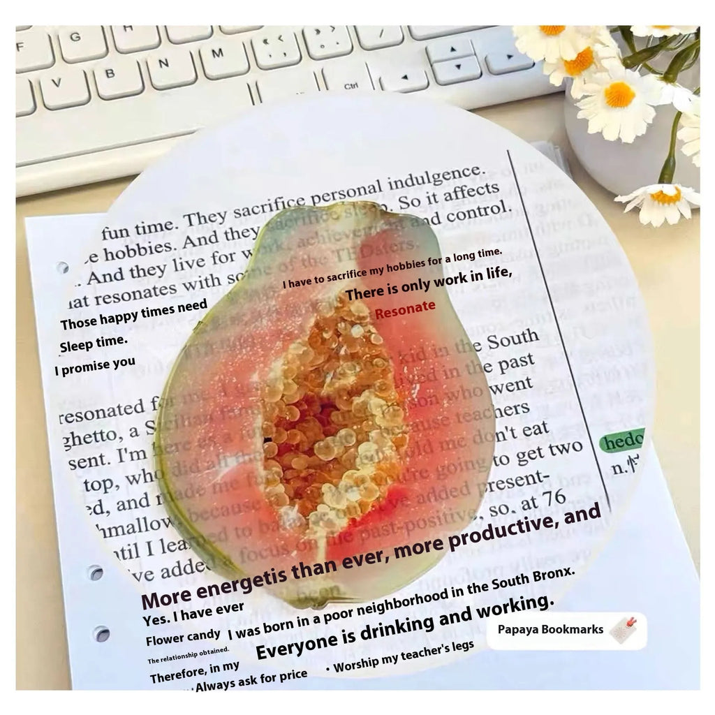 Transparent plastic bookmark with cartoon watermelon design, measuring 8-10cm long