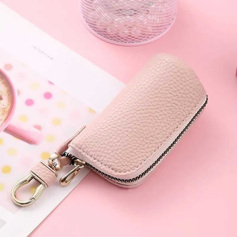 Men's zipper key case in waterproof PU leather with multiple compartments
