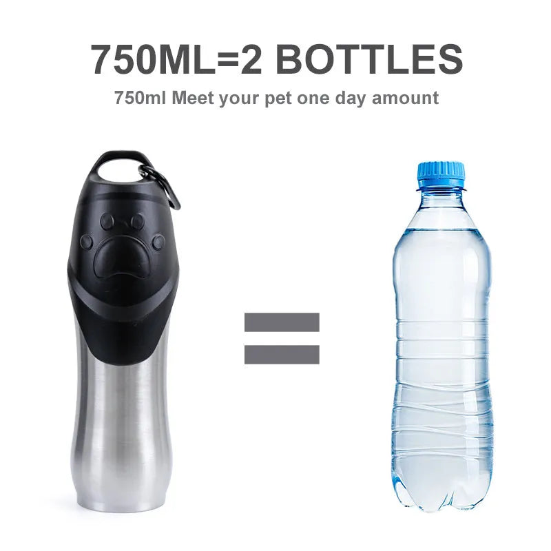 Stainless steel pet water bottle in 350ml, 600ml, or 750ml, in 201 or 304 steel and blue, red, or natural colour