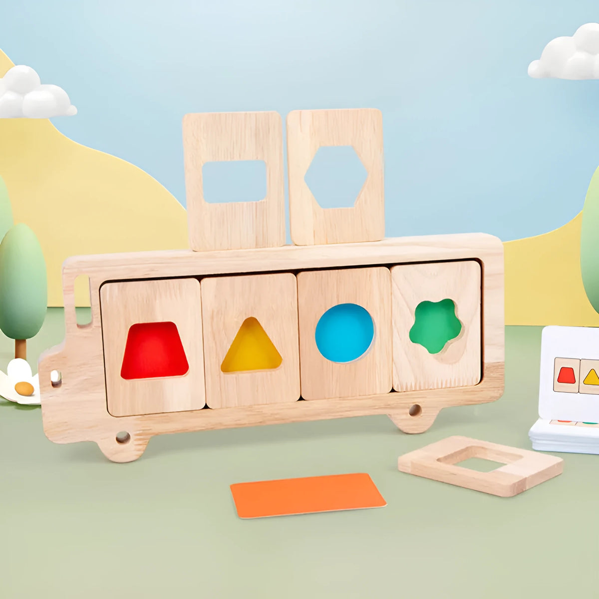 Wooden early education geometry puzzle with colour shapes, suitable for children aged 4-6 years, 30.5 x 13.5 x 3.9cm