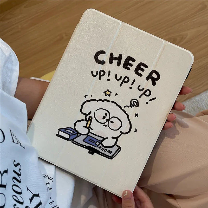 Repair Dog Cartoon Plate With Pen Slot Acrylic Soft Anti-fall Protective Cover for iPad Working Puppy