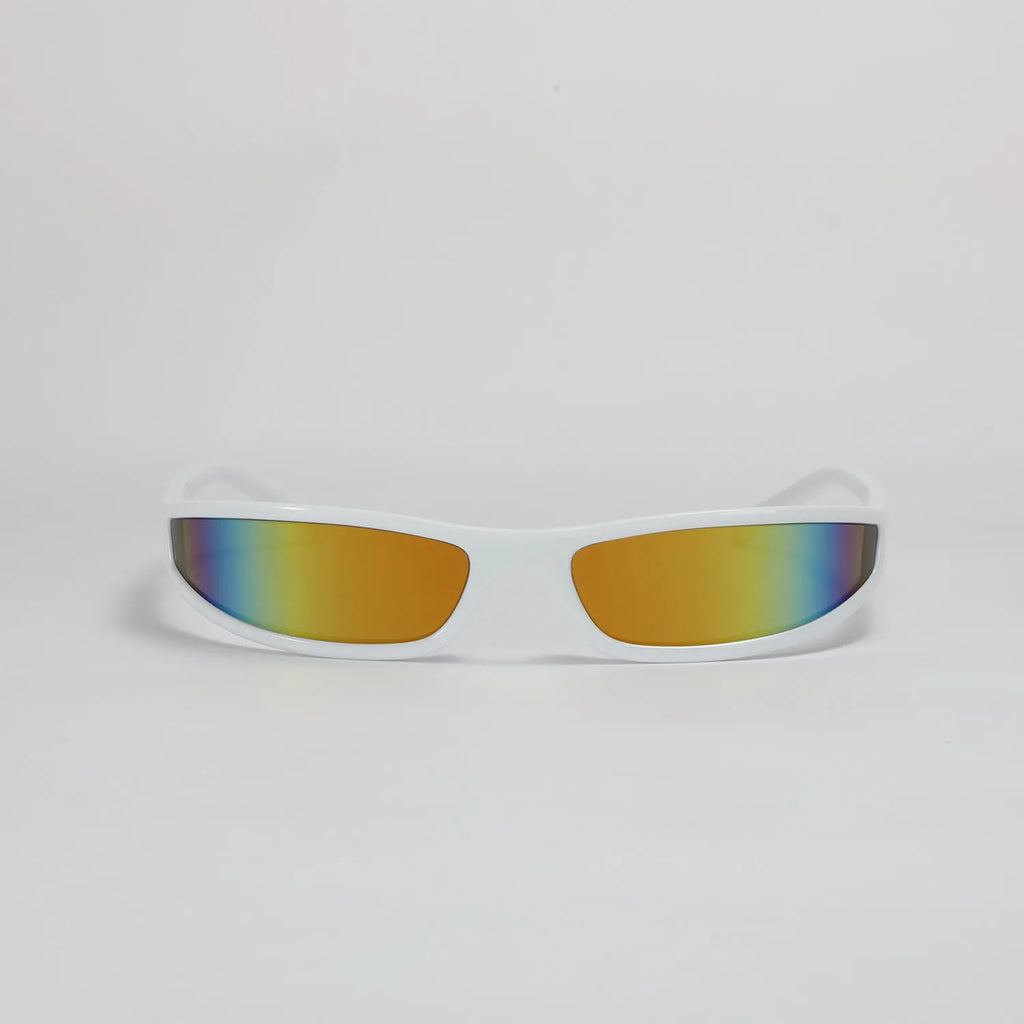 Women's narrow frame future style sunglasses in bright black and grey colourway