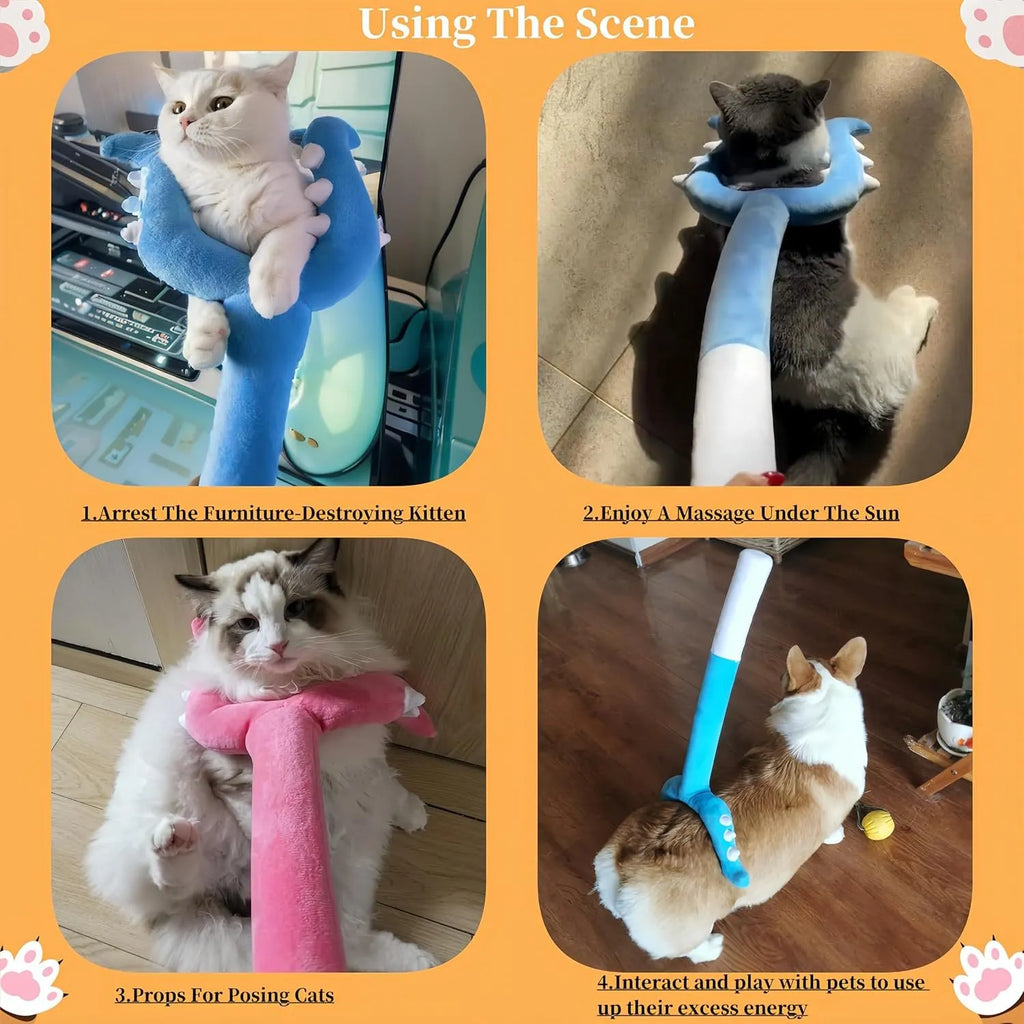 70cm blue plush cat wand toy with soft foam-filled head for interactive play