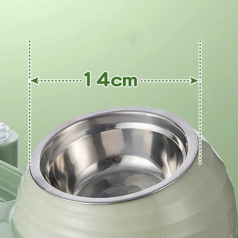 Elevated cat food bowl with automatic water dispenser in food-grade materials