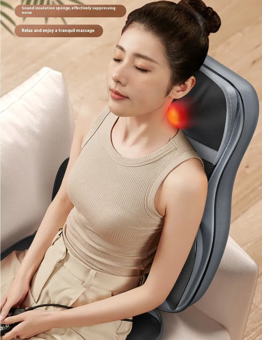 Grey massage back cushion with five-in-one mechanical and airbag massage for neck shoulders waist back hips