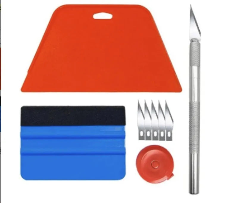 Plastic car film smoothing tool set with squeegees and scrapers for window tint application