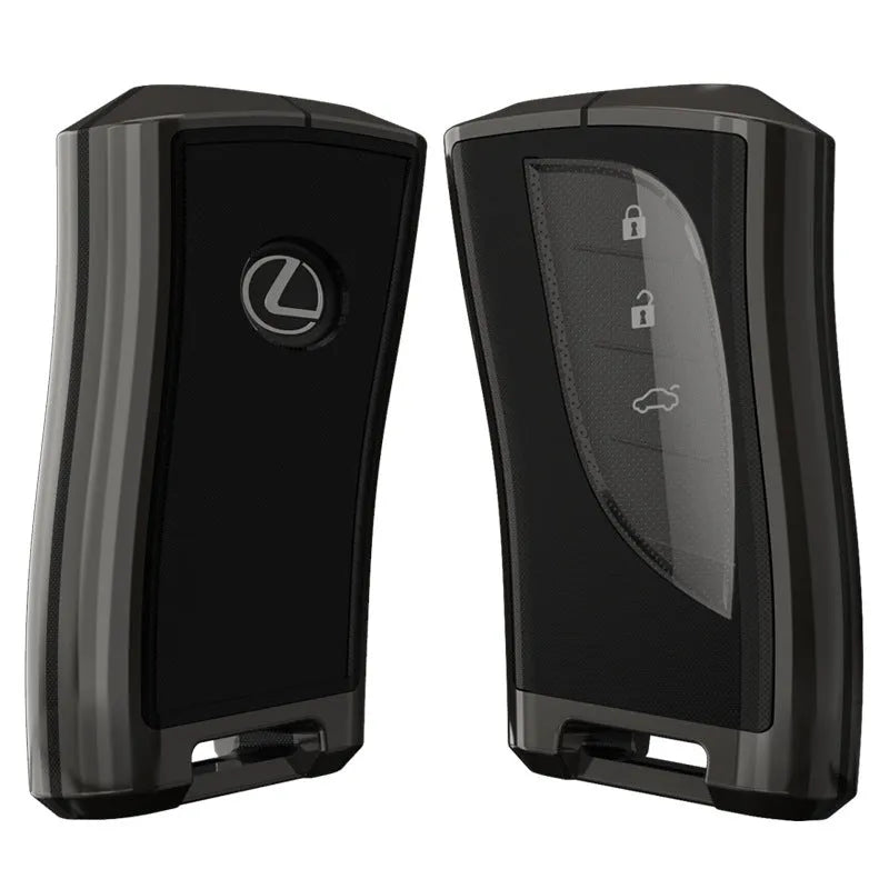 Ling Zhi car key protective case in zinc alloy and TPU, shown in multiple colour options.